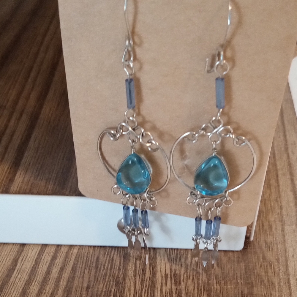 Silver and Blue Heart Earrings